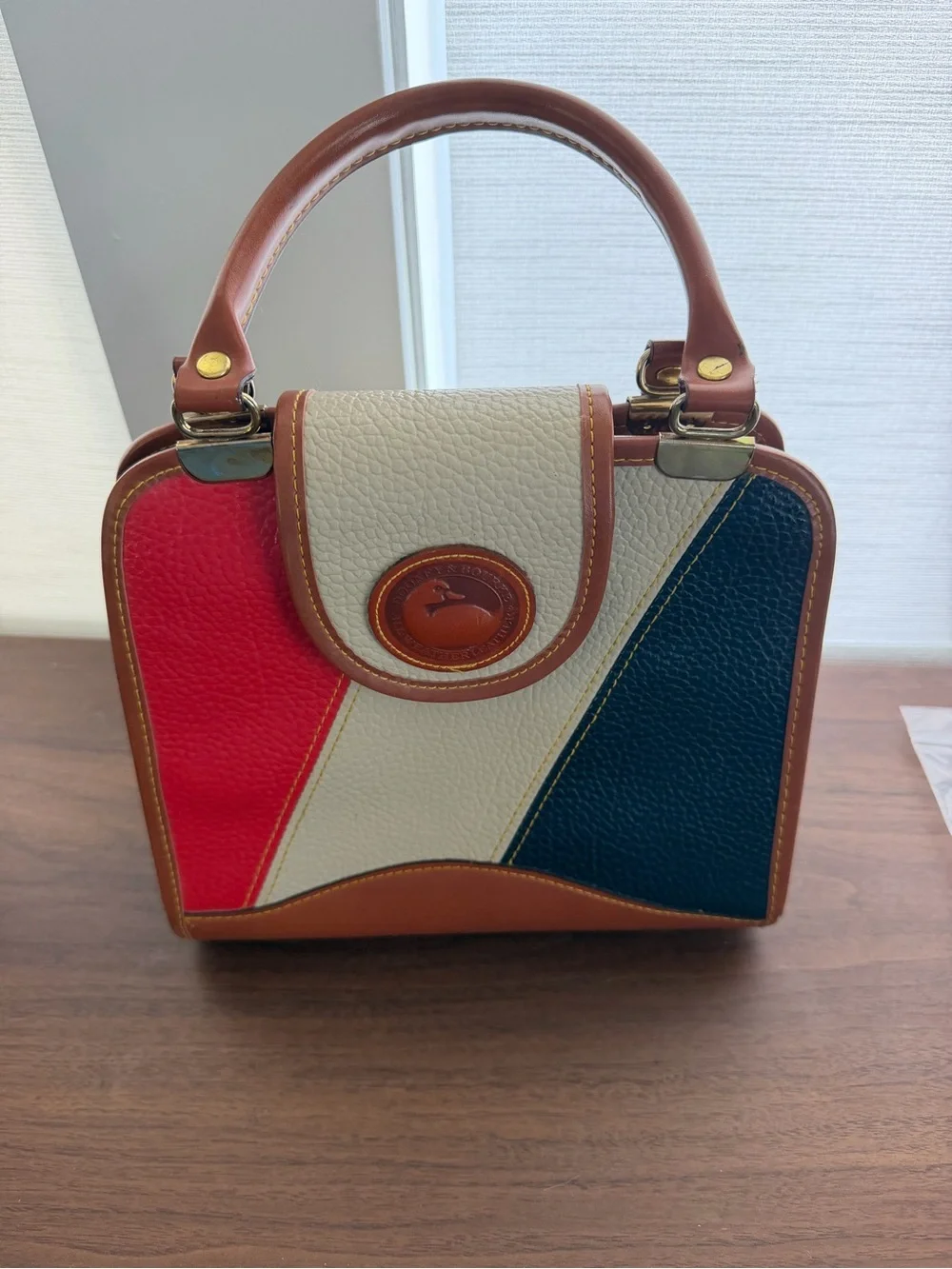 Dooney & Bourke Red, Cream & Navy Leather Top-Handle Satchel